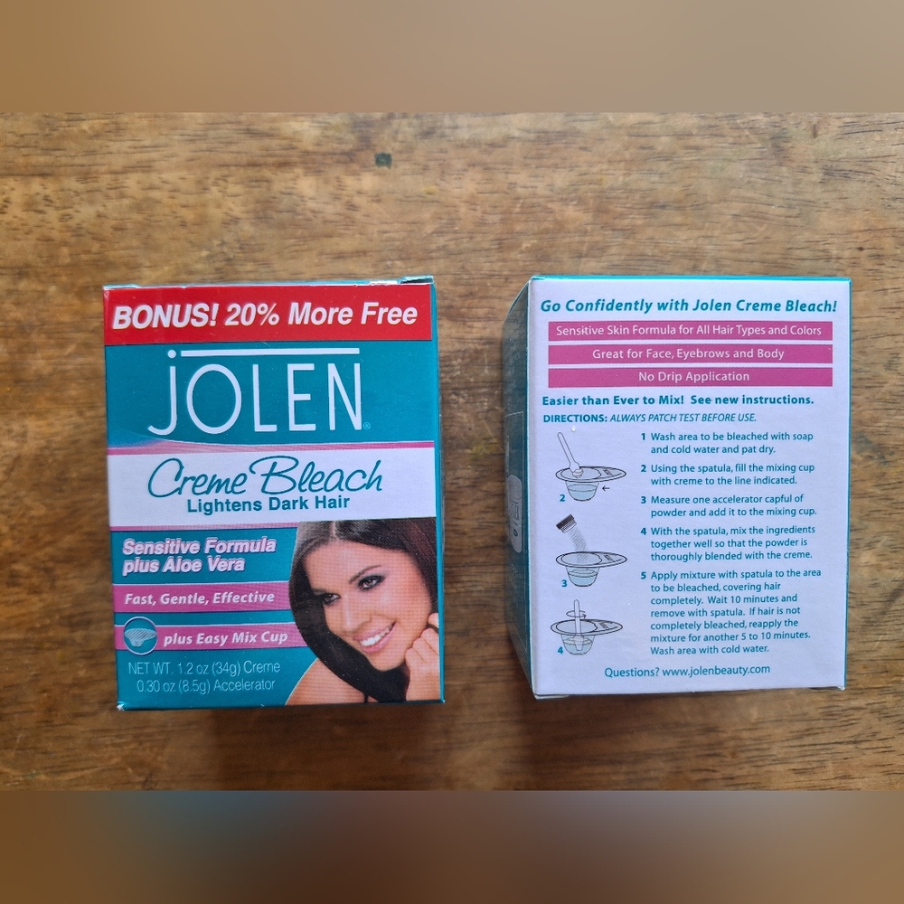 Jolen Creme Bleach Dark Hair Lightener Cream 1.2 OZ Sensitive Formula 2 Pack